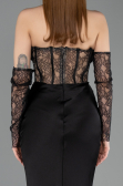 Abendkleid im Meerjungfrau-Stil Lang Satin Schwarz ABU5888