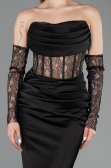 Abendkleid im Meerjungfrau-Stil Lang Satin Schwarz ABU5888