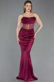 Abendkleid im Meerjungfrau-Stil Lang Satin Kirschrot ABU5888