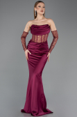 Abendkleid im Meerjungfrau-Stil Lang Satin Kirschrot ABU5888