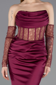 Abendkleid im Meerjungfrau-Stil Lang Satin Kirschrot ABU5888
