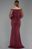 Abendkleid im Meerjungfrau-Stil Lang Spitze Weinrot ABU5890