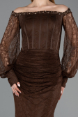 Abendkleid im Meerjungfrau-Stil Lang Spitze Braun ABU5890