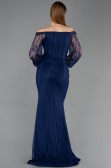 Abendkleid im Meerjungfrau-Stil Lang Spitze Marineblau ABU5890