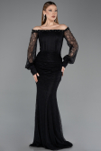Abendkleid im Meerjungfrau-Stil Lang Spitze Schwarz ABU5890