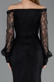Abendkleid im Meerjungfrau-Stil Lang Spitze Schwarz ABU5890