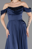 Abendbekleidung Lang Satin Marineblau ABU5891
