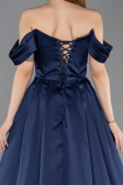 Abendbekleidung Lang Satin Marineblau ABU5891