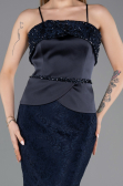 Abendkleid im Meerjungfrau-Stil Lang Guipure Spitze Marineblau ABU5869