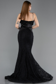 Abendkleid im Meerjungfrau-Stil Lang Guipure Spitze Schwarz ABU5869