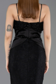 Abendkleid im Meerjungfrau-Stil Lang Guipure Spitze Schwarz ABU5869