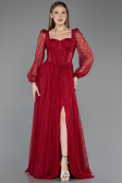 Weinrot Standesamtkleid Spitze Lang ABU5797