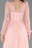 Lachs Standesamtkleid Spitze Lang ABU5797