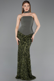 Abendkleid im Meerjungfrau-Stil Lang Schuppig Khaki ABU5896