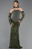 Abendkleid im Meerjungfrau-Stil Lang Schuppig Khaki ABU5896