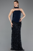 Abendkleid im Meerjungfrau-Stil Lang Schuppig Marineblau ABU5896