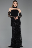 Abendkleid im Meerjungfrau-Stil Lang Schuppig Schwarz ABU5896