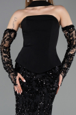 Abendkleid im Meerjungfrau-Stil Lang Schuppig Schwarz ABU5896