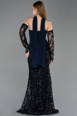 Abendkleid im Meerjungfrau-Stil Lang Schuppig Marineblau ABU5896