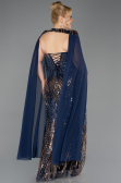 Abendkleid in Übergröße Lang Schuppig Marineblau ABU5830