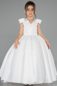 Brautkleid für Kinder Lang Satin Weiß ABG177