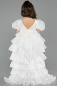 Abendkleid für Kinder Vorne Kurz-Hinten Lang Satin Weiß ABO131