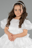 Abendkleid für Kinder Vorne Kurz-Hinten Lang Satin Weiß ABO131
