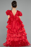 Abendkleid für Kinder Vorne Kurz-Hinten Lang Satin Rot ABO131