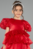 Abendkleid für Kinder Vorne Kurz-Hinten Lang Satin Rot ABO131