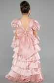 Abendkleid für Kinder Vorne Kurz-Hinten Lang Satin Puder ABO131