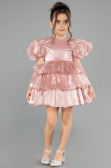 Abendkleid für Kinder Vorne Kurz-Hinten Lang Satin Puder ABO131