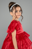 Abendkleid für Kinder Vorne Kurz-Hinten Lang Satin Rot ABO131