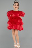 Abendkleid für Kinder Vorne Kurz-Hinten Lang Satin Rot ABO131