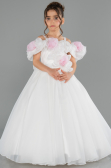 Brautkleid für Kinder Lang Satin Weiß ABG182