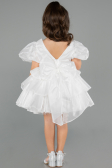 Abendkleid für Kinder Vorne Kurz-Hinten Lang Satin Weiß ABO131