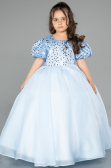 Blau Brautkleid Für Kinder Satin Lang ABG174