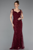 Abendkleid Lang Perlenbesetzt Weinrot ABU5914