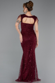 Abendkleid Lang Perlenbesetzt Weinrot ABU5914