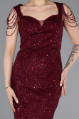 Abendkleid Lang Perlenbesetzt Weinrot ABU5914