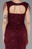 Abendkleid Lang Perlenbesetzt Weinrot ABU5914