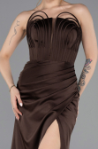 Abschlusskleid Lang Satin Braun ABU5923