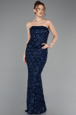 Abendkleid Lang Schuppig Marineblau ABU5916