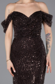Braun Abendkleid Perlenbesetzt Lang ABU5557