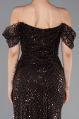 Braun Abendkleid Perlenbesetzt Lang ABU5557