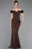Braun Abendkleid Perlenbesetzt Lang ABU5616