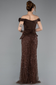 Braun Abendkleid Perlenbesetzt Lang ABU5616