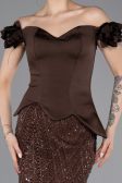 Braun Abendkleid Perlenbesetzt Lang ABU5616