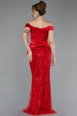 Rot Abendkleid Perlenbesetzt Lang ABU5616