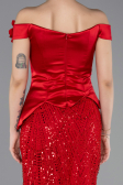 Rot Abendkleid Perlenbesetzt Lang ABU5616