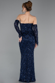 Abendkleid Lang Schuppig Marineblau ABU5916